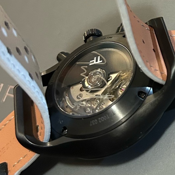 Tom Ford N002 Automatic Watch With 43mm Black Face & White Leather Band - Picture 3 of 9